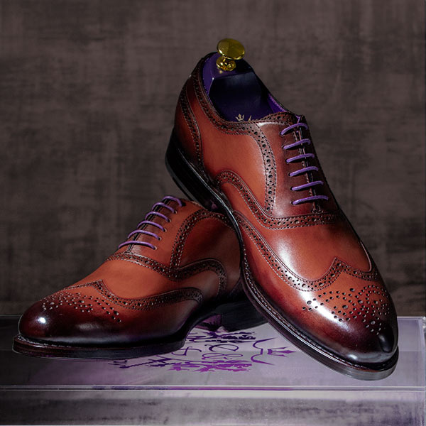 Burnished Mahgogany Italian Leather Goodyear Welted Brogue - Dehavilland 3