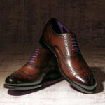 Burnished Dark Brown Italian Leather Goodyear Welted Brogue - Vickers 3