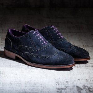 Blue Suede Italian Leather Brogue - Meteor 1