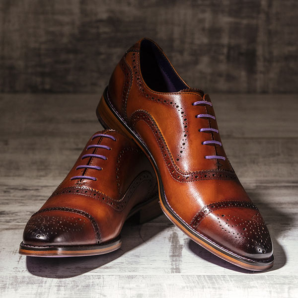 Rich, medium tan burnished Italian Leather Brogue - Balliol 2