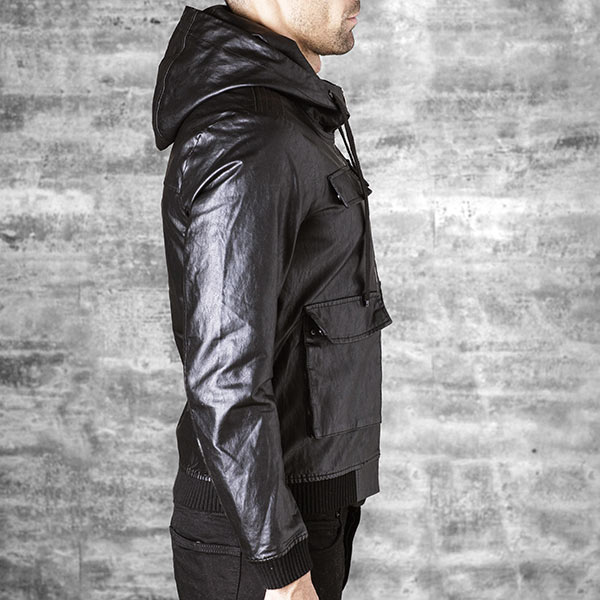 Faux leather hooded bomber jacket hotsell
