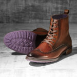 Burnished Tan Italian Leather Brogue Boot - Stearman 1