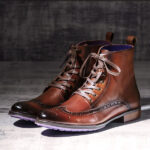 Burnished Tan Italian Leather Brogue Boot - Stearman 3