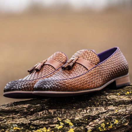 Basket-weave Burnished Tan Leather Slip-on - Bancroft