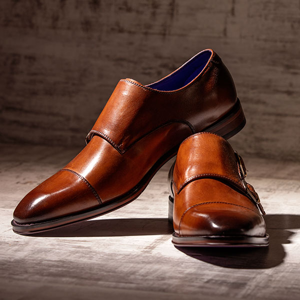 Tan leather monkstrap with burnished toecap - Batwing 3