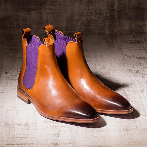 The Hellcat Cognac Chelsea Boot in Tan/Purple - Eves & Gray