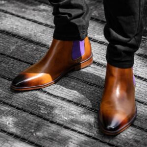 The Hellcat Cognac Chelsea Boot in Tan/Purple