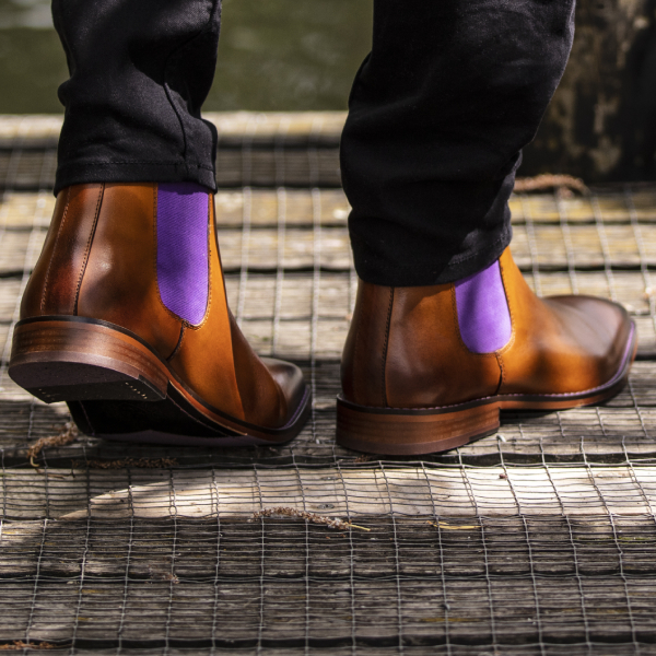 The Hellcat Cognac Chelsea Boot in Tan Purple Eves Gray