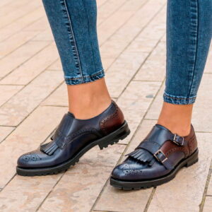 Women's Kiltie Monk Strap Burgundy/Navy