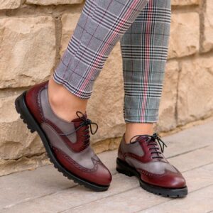 Women's Full Brogue Burgundy/Grey