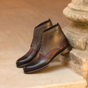 Women's Lace Up Brogue Boot Burgundy/Grey