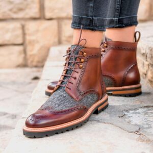 Women's Military Brogue Herringbone/Med Brown