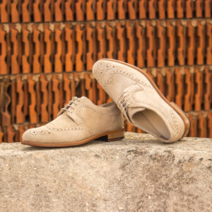 Women's Derby Wingtip Taupe Kid Suede
