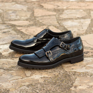 Women's Kiltie Monk Strap Black Patent