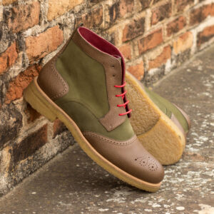 Women's Lace Up Brogue Boot Khaki Kid Suede