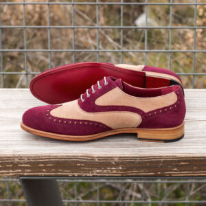 Women's Full Brogue Taupe Kid Suede