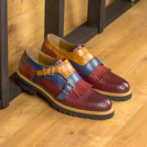 Women's Kiltie Monk Strap Burgundy/Croco